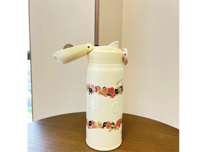 Beige Flower Stainless Steel Insulated Mug